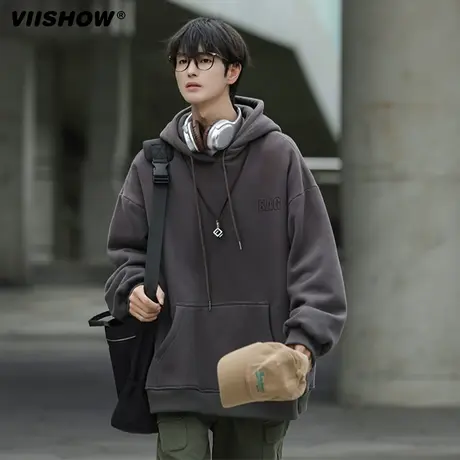 VIISHOW卫衣男春秋季连帽日系休闲简约印花男士冬天宽松长袖外套商品大图