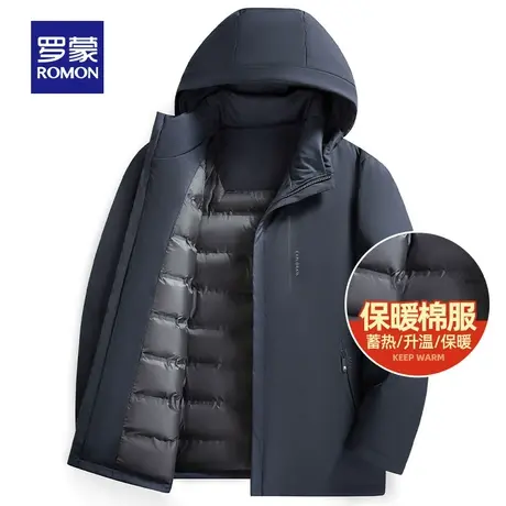 【加棉保暖】罗蒙男士商务连帽棉服厚款2023冬季中长款棉衣男外套图片
