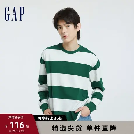 Gap男女装春秋纯棉舒适宽松运动圆领长袖T恤情侣装休闲上衣810493图片