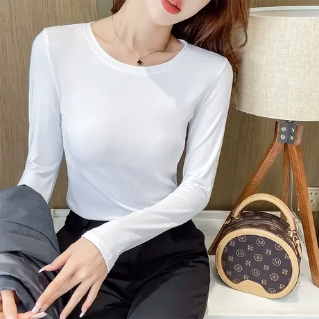 长袖打底衫女2024春季新款基础内搭修身显瘦圆领T恤上衣百搭纯色商品大图