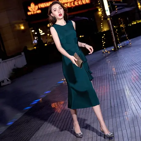晚礼服女2023新款法式夏季绿色高端高级感名媛轻奢宴会气质连衣裙图片