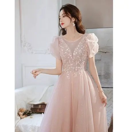 艺考晚礼服裙女2023新款法式轻奢小众高端主持人宴会气质粉色声乐图片