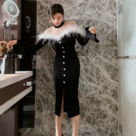 中长款时尚2024新款宴会包臀显瘦修身气质聚会约会红色礼服连衣裙商品大图