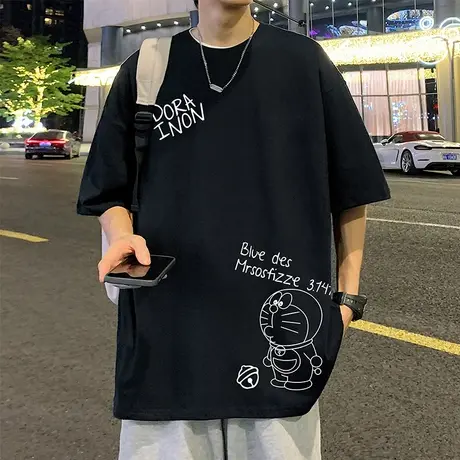 纯棉宽松短袖t恤男夏季新款卡通印花圆领半袖休闲潮流薄款体恤衫图片