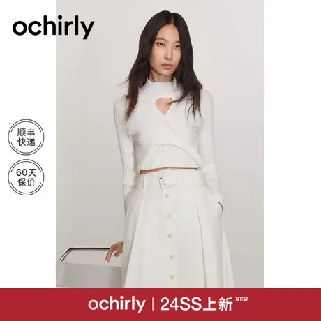 镂空半高领针织衫女 欧时力别致上衣2024新款早春设计感坑条修身商品大图