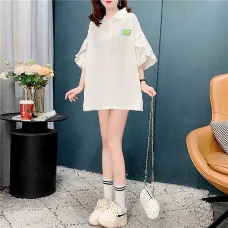 设计感花边短袖t恤女2022年新款网红ins潮宽松洋气减龄Polo领上衣图片