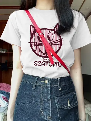 白色正肩短袖t恤女夏季2023新款宽松百搭显瘦设计感小众打底上衣商品大图