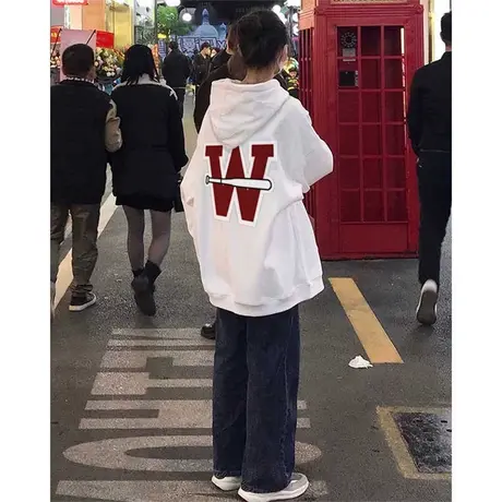 春秋冬加绒加厚美式ins潮牌卫衣女hiphop连帽衫复古宽松薄款外套图片