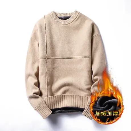 毛衣男2020新款秋冬季加绒加厚羊绒保暖针织衫中低领宽松潮流外套商品大图