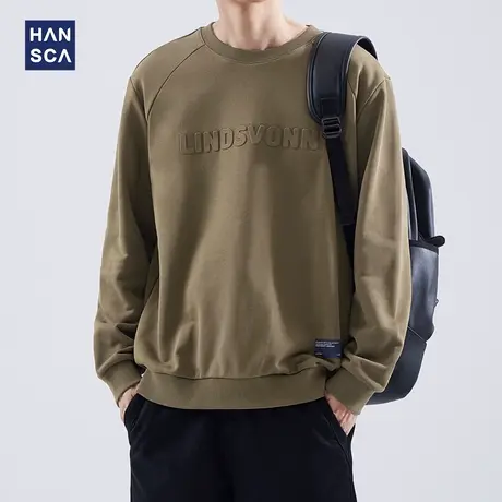 hansca日系潮流立体钢印卫衣男秋季复古休闲圆领宽松大码休闲外套商品大图