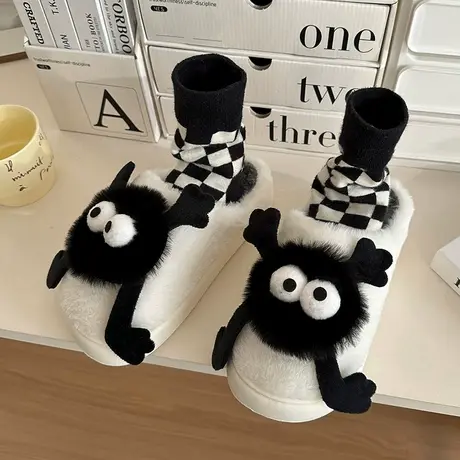 小煤球棉拖鞋女冬季新款潮流可爱毛绒宿舍居家防滑保暖包头棉拖鞋商品大图