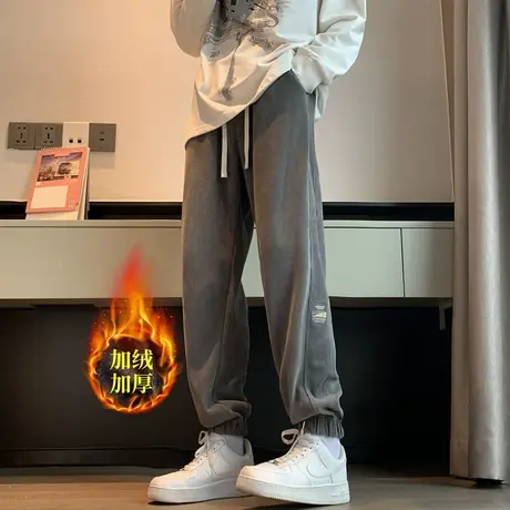 2023冬季博澳绒时尚束脚休闲卫裤男加绒加厚运动裤子宽松灯芯绒裤商品大图