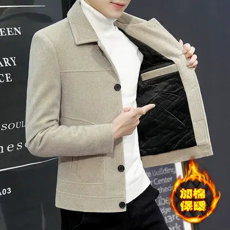 外套男士秋装夹克毛呢子新款潮流冬仿水貂绒加棉加厚冬季保暖男装商品大图