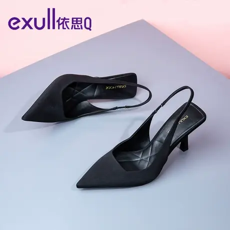 【商场同款】依思q凉鞋女秋季新款性感包头鞋绒面尖头细跟高跟鞋商品大图