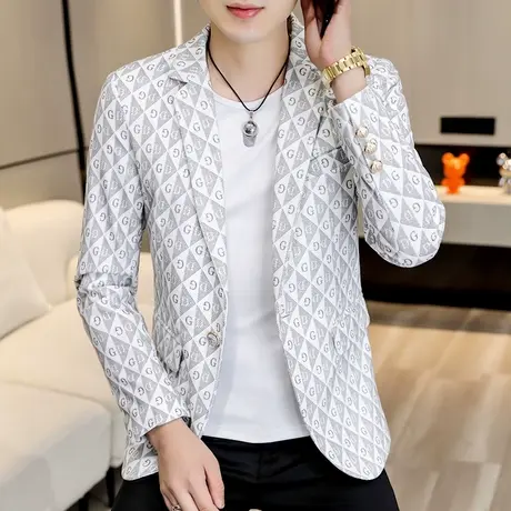 男士高级感西服韩版个性格子秋季潮流帅气高端轻奢休闲小西装外套商品大图