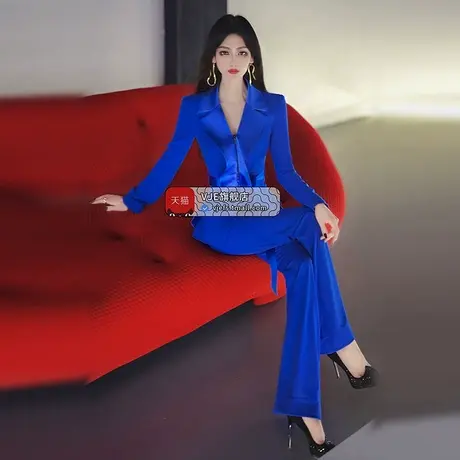 VJE不规花边领上衣垂感喇叭裤两件套2023秋新款高端气场强大套装商品大图