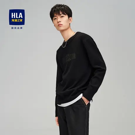 HLA/海澜之家SPRINTING SMILE针织衫秋冬刺绣加厚黑色毛衣男款图片