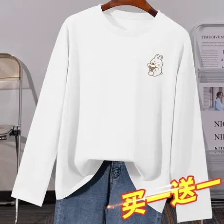 秋季纯棉长袖t恤女2023年新款宽松女装内搭打底衫小众设计感上衣商品大图