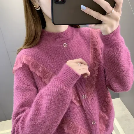 水貂绒毛衣女冬季外穿2023新款爆款宽松时尚洋气内搭半高领打底衫图片