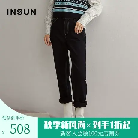 恩裳冬季时尚明线棉质弹力百搭外穿直筒休闲裤女宽松商品大图