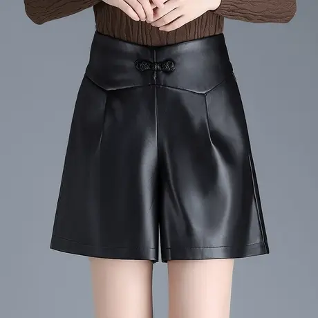 PU皮短裤女秋季2023新款高腰宽松a字阔腿裤外穿显瘦百搭休闲靴裤商品大图