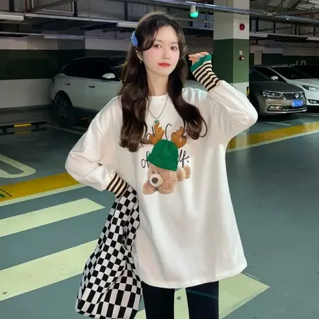 德绒打底衫长袖t恤女秋冬外穿保暖内搭设计感小众加绒加厚上衣服商品大图