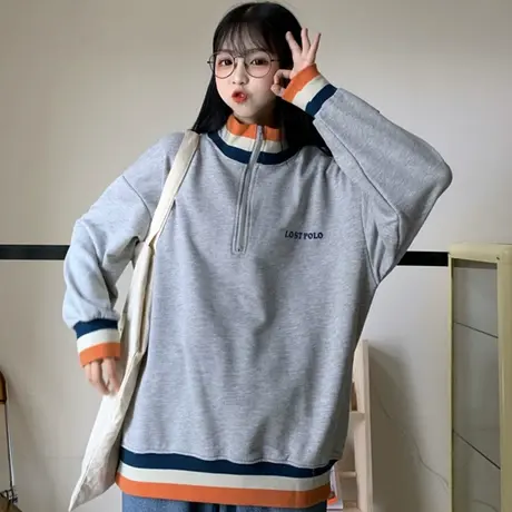 日系古着卫衣女春秋薄款宽松韩版潮ins原宿bf慵懒风拉链上衣外套商品大图