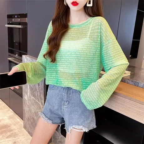 防晒罩衫女夏季薄款长袖T恤2023新款设计感宽松网纱打底上衣ins潮图片