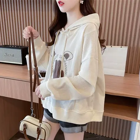 早秋华夫格连帽卫衣女春秋季韩版宽松欧货大版薄款百搭小个子外套图片