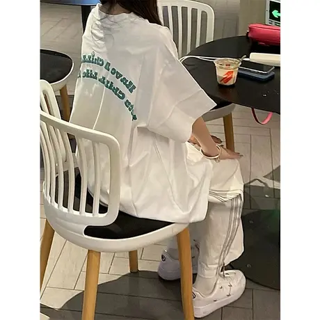 白色t恤女高街欧美ins潮牌短袖大码2022新款bf风韩版纯棉上衣夏季商品大图