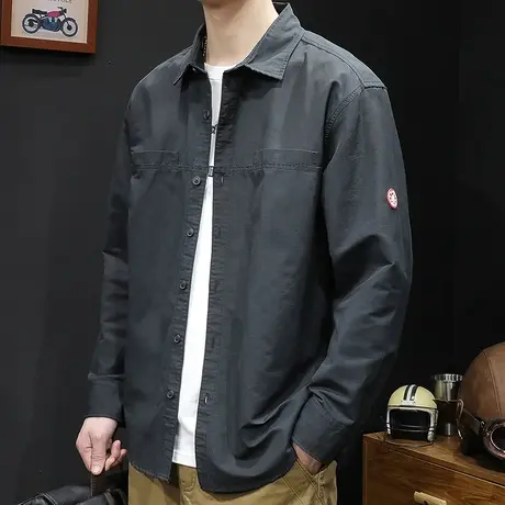 工装衬衫外套男士衬衣长袖休闲春秋2023新款秋季衬衫男美式复古薄商品大图