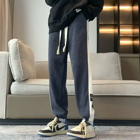 雪尼尔加绒裤子男士休闲春秋冬季工装长裤运动卫裤潮牌灯芯绒男裤商品大图