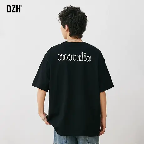 男士黑色t恤男短袖纯棉潮牌百搭2023新款半袖宽松字母体恤衫上衣商品大图