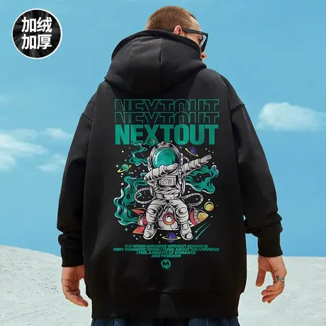 加肥加大码nasa潮牌宇航员胖子宽松连帽卫衣男潮流套头加绒加厚商品大图
