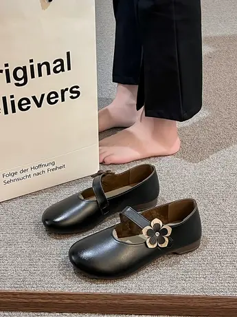 复古法式晚风单鞋女2023春季新款设计小众气质平底豆豆软底护士鞋商品大图