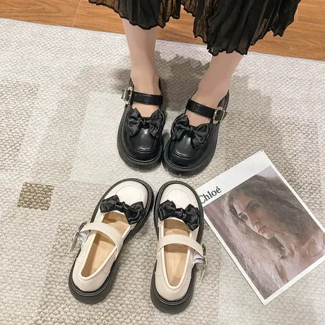 蝴蝶结小皮鞋女英伦风厚底增高2023春秋新款配裙子法式玛丽珍单鞋商品大图
