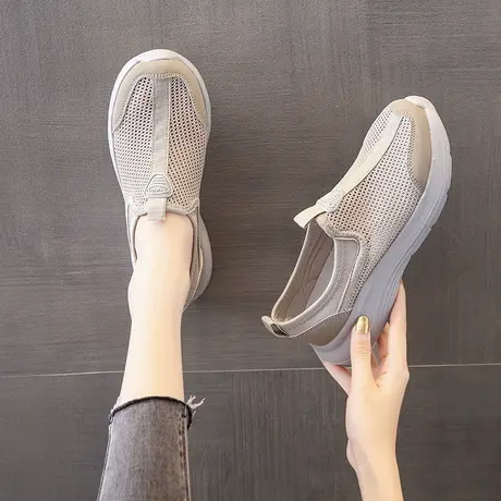 老北京布鞋女网鞋夏季一脚蹬懒人鞋透气网面妈妈运动鞋舒适散步鞋商品大图