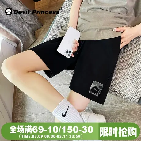 美式学院风宽松阔腿黑色五分裤女夏季高腰显瘦百搭抽绳短裤ins潮图片