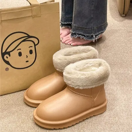 加绒加厚棉拖鞋女士冬季保暖包跟厚底防滑防水棉鞋外穿时尚雪地靴商品大图