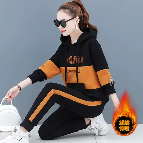加绒运动卫衣套装女宽松2022年秋冬新款韩版时尚休闲服跑步两件套商品大图
