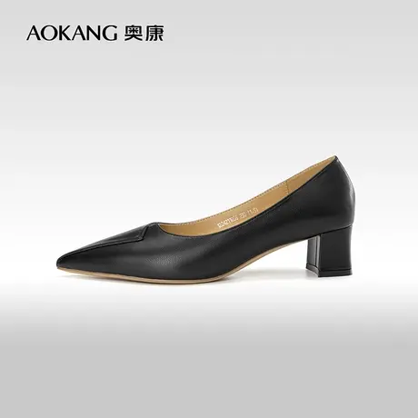 奥康女鞋 2023秋季新款尖头浅口方跟厚底时尚女士通勤办公室单鞋图片