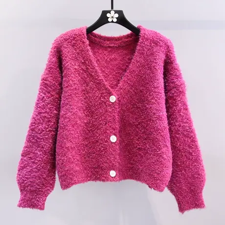 韩系温柔慵懒风V领毛衣外套女秋冬2023年新款宽松设计感针织开衫商品大图