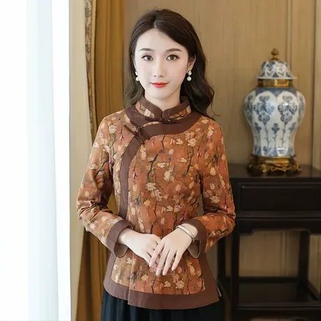 筠雅秋季旗袍上衣唐装汉服女中国风长袖改良盘扣佛系古装复古女装商品大图