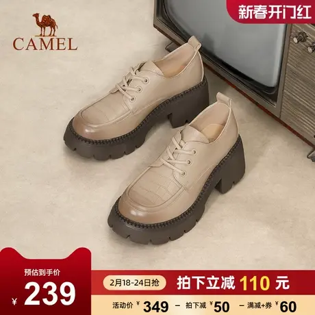 骆驼女鞋2023春季新款厚底JK皮鞋女深口粗跟单鞋复古真皮小皮鞋女图片