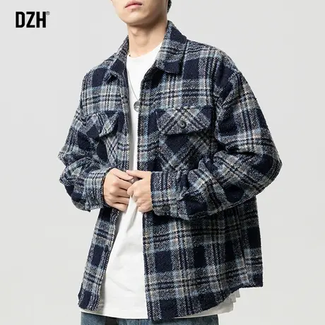 男士日系格子衬衫男长袖高级感呢料衬衣外套春秋季2023年新款寸衣商品大图