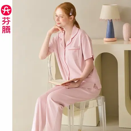 芬腾女款睡衣夏季新款纯棉短袖套装女薄款透气休闲大码全棉家居服商品大图
