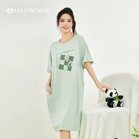 好波春夏睡裙圆领套头可爱长款女大码睡衣可外穿家居服HJZ2421商品大图