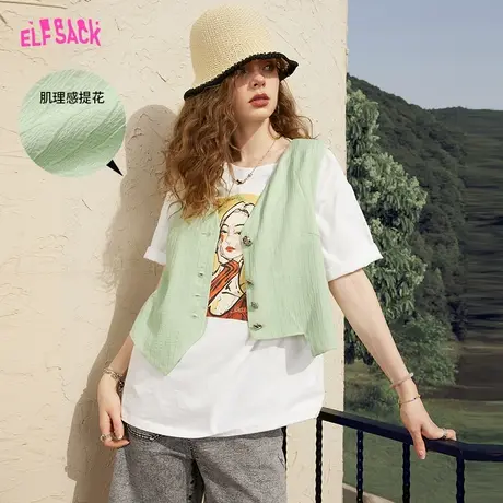 妖精的口袋不规则外搭绿色马甲女2023夏季新款叠穿休闲薄款宽松潮商品大图