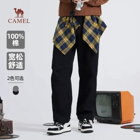 骆驼男装阔腿工装裤情侣2025新款春秋季直筒束脚纯棉两穿休闲长裤商品大图