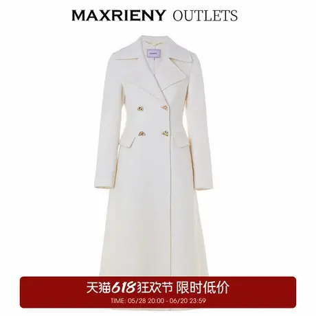 【奥莱】MAXRIENY本白复古风奶白色双面呢大衣长款羊毛外套商品大图
